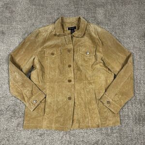 Denim & Co Suede Leather Jacket Womens XL Beige Tan Western Coat Chore Pockets